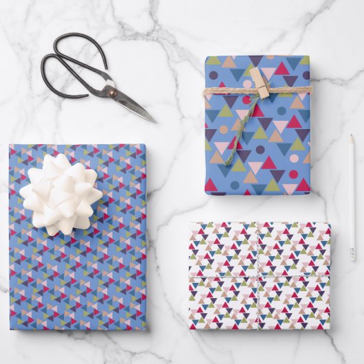 Blaues geometrisches Faltpapier Geschenkpapier Set (Vorderseite)