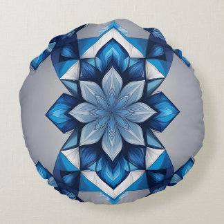 Blaues geometrisches florales Mandala – Moderne KI Rundes Kissen