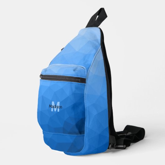 Blaues geometrisches Maschenmuster Monogram Crossbody Bag (Rechte Ecke)