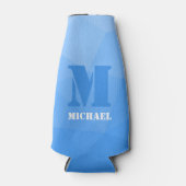 Blaues geometrisches Maschenmuster Monogram Flaschenkühler (Vorderseite)