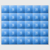 Blaues geometrisches Maschenmuster Monogram Geschenkpapier (Flach)