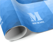 Blaues geometrisches Maschenmuster Monogram Geschenkpapier (Rolleneckpunkt)