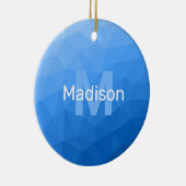 Blaues geometrisches Maschenmuster Monogram Keramik Ornament (Rechts)