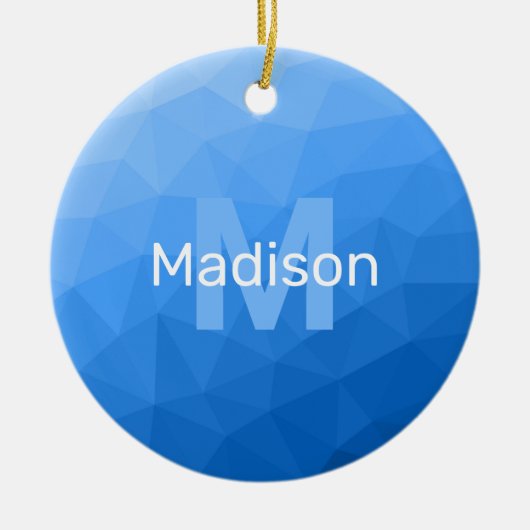 Blaues geometrisches Maschenmuster Monogram Keramik Ornament (Vorne)