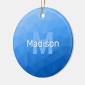 Blaues geometrisches Maschenmuster Monogram Keramik Ornament (Links)