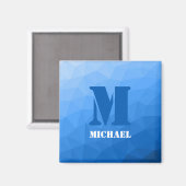 Blaues geometrisches Maschenmuster Monogram Magnet (Vorderseite/Rückseite)