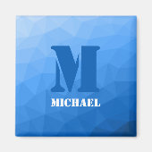 Blaues geometrisches Maschenmuster Monogram Magnet (Vorne)