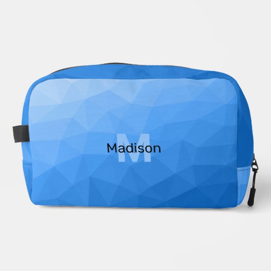 Blaues geometrisches Maschenmuster Monogram Waschbeutel (Vorderseite)