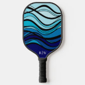 Blaues geometrisches Monogramm Pickleball Schläger (Vorderseite)
