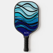 Blaues geometrisches Monogramm Pickleball Schläger (Rückseite)