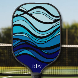 Blaues geometrisches Monogramm Pickleball Schläger
