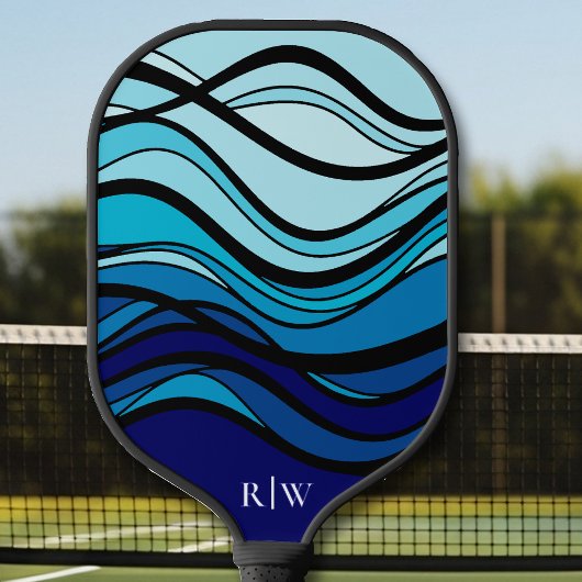 Blaues geometrisches Monogramm Pickleball Schläger