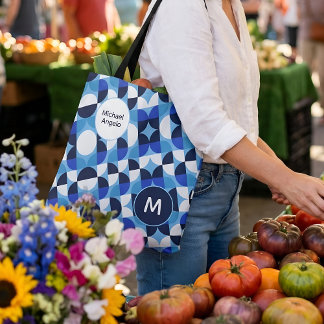 Blaues geometrisches Mosaik Bauhaus Monogramm benu Tasche