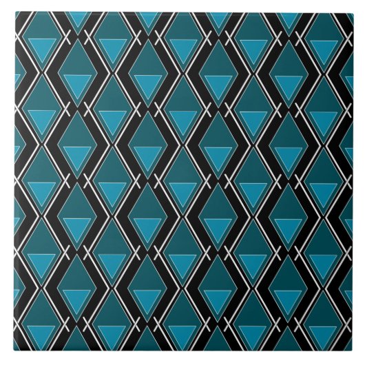 Blaues geometrisches Muster Deko Fliese (Vorderseite)