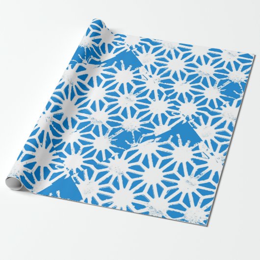 Blaues geometrisches Muster Geschenkpapier (Ungerollt)