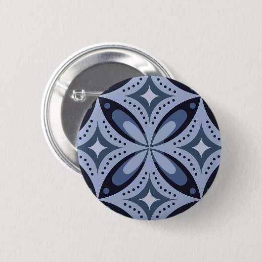 Blaues geometrisches Muster im Retro-Stil Button (Vorne & Hinten)