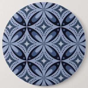 Blaues geometrisches Muster im Retro-Stil Button