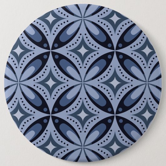 Blaues geometrisches Muster im Retro-Stil Button (Vorderseite)