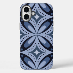Blaues geometrisches Muster im Retro-Stil iPhone 16 Plus Hülle