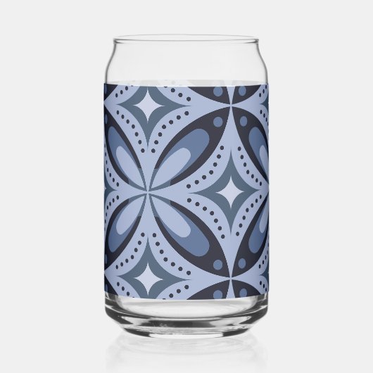 Blaues geometrisches Muster im Retro-Stil Dosenglas (Vorderseite)