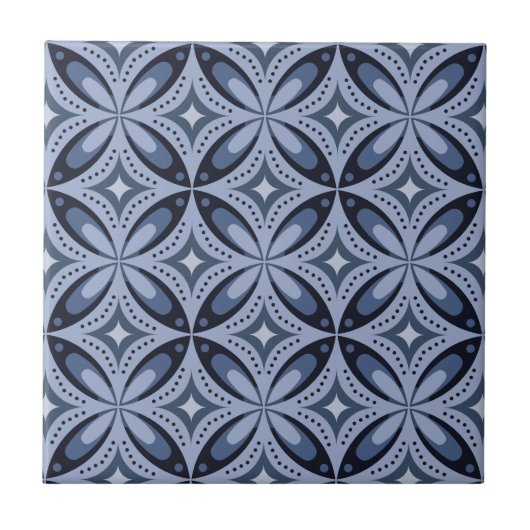 Blaues geometrisches Muster im Retro-Stil Fliese (Vorderseite)