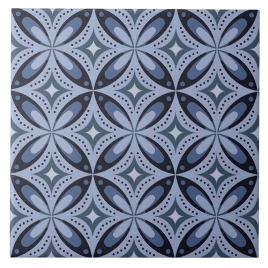 Blaues geometrisches Muster im Retro-Stil Fliese (Vorderseite)