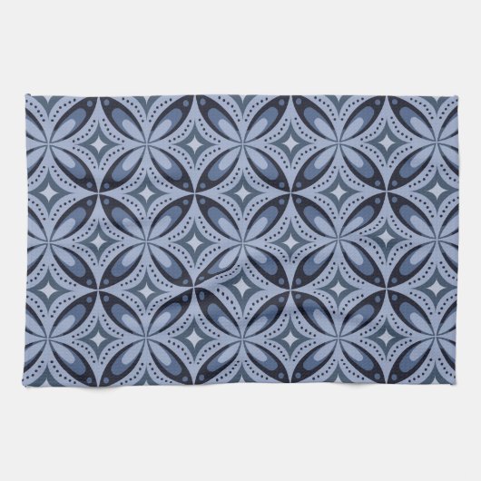 Blaues geometrisches Muster im Retro-Stil Geschirrtuch (Horizontal)