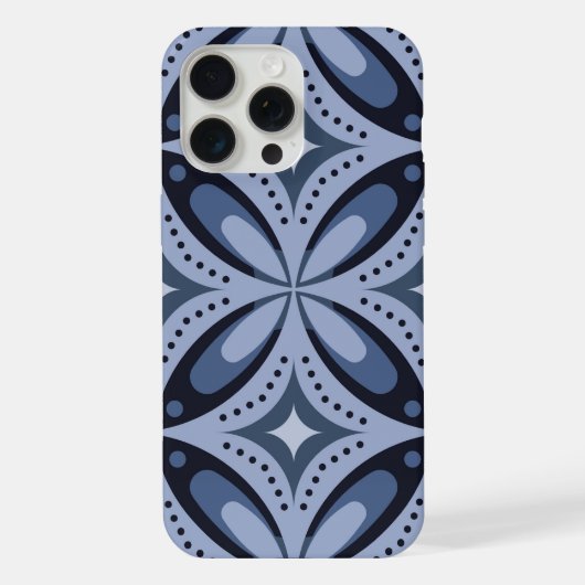 Blaues geometrisches Muster im Retro-Stil iPhone Hülle (Rückseite)