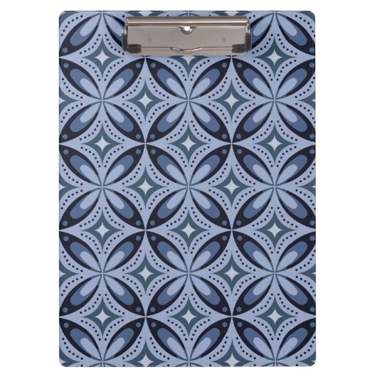Blaues geometrisches Muster im Retro-Stil Klemmbrett (Vorderseite)