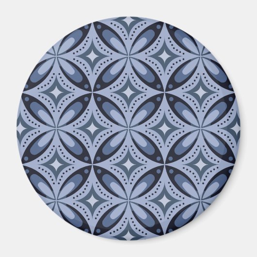 Blaues geometrisches Muster im Retro-Stil Magnet (Vorne)