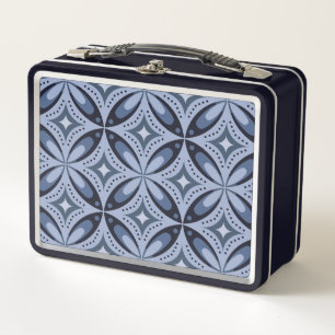 Blaues geometrisches Muster im Retro-Stil Metall Brotdose