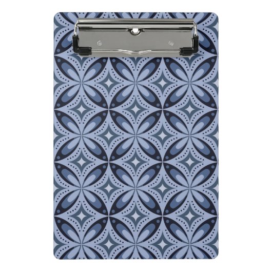 Blaues geometrisches Muster im Retro-Stil Mini Klemmbrett (Vorderseite)