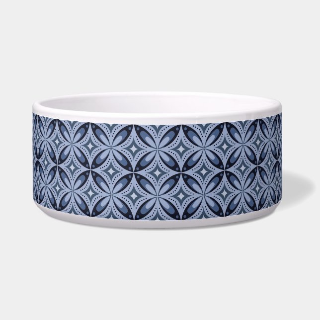 Blaues geometrisches Muster im Retro-Stil Napf (Vorderseite)