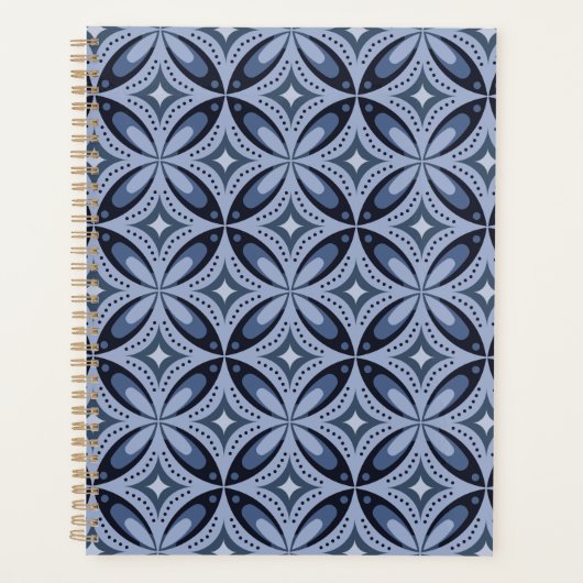 Blaues geometrisches Muster im Retro-Stil Planer (Vorderseite)