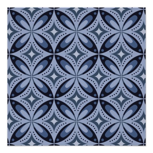 Blaues geometrisches Muster im Retro-Stil Poster (Vorderseite)