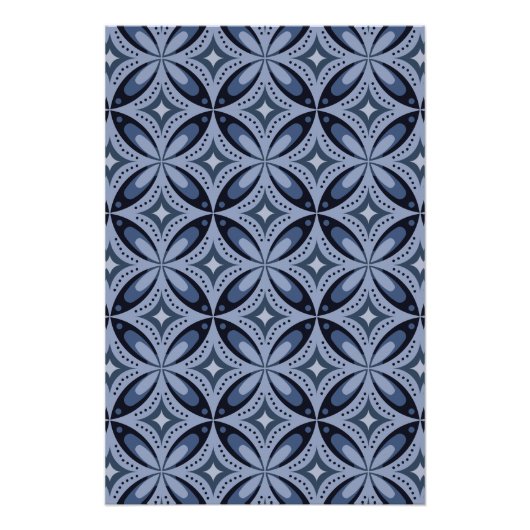 Blaues geometrisches Muster im Retro-Stil Poster (Vorderseite)