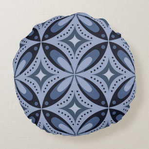 Blaues geometrisches Muster im Retro-Stil Rundes Kissen