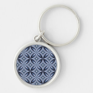 Blaues geometrisches Muster im Retro-Stil Schlüsselanhänger