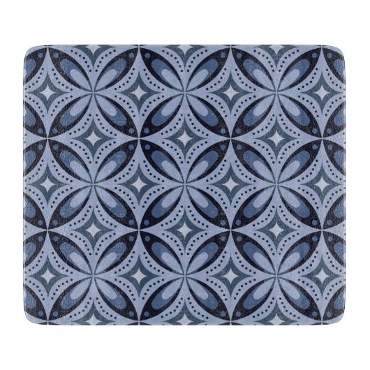 Blaues geometrisches Muster im Retro-Stil Schneidebrett (Vorderseite)