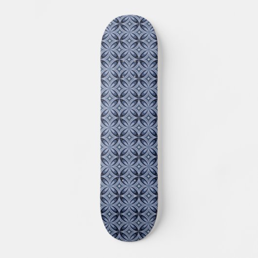 Blaues geometrisches Muster im Retro-Stil Skateboard (Vorderseite)