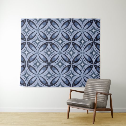 Blaues geometrisches Muster im Retro-Stil Wandteppich (Beispiel (Horizontal))
