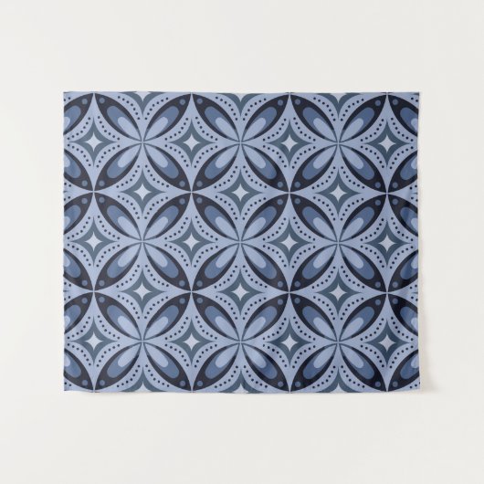 Blaues geometrisches Muster im Retro-Stil Wandteppich (Vorderseite (Horizontal))