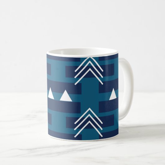 Blaues geometrisches Muster Kaffeetasse (VorderseiteRechts)