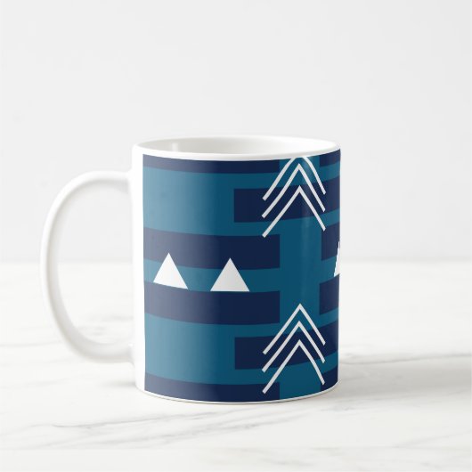 Blaues geometrisches Muster Kaffeetasse (Links)
