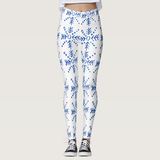 Blaues geometrisches Muster Leggings (Vorderseite)