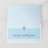 Blaues geometrisches Muster mit grauem Kreuz Platzkarte (Außenseite Aufgefaltet)