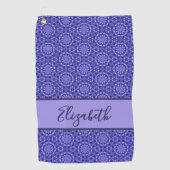 Blaues geometrisches Muster mit individuelle Name Golfhandtuch (Vorderseite)