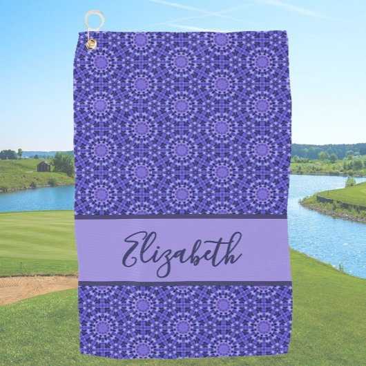 Blaues geometrisches Muster mit individuelle Name Golfhandtuch