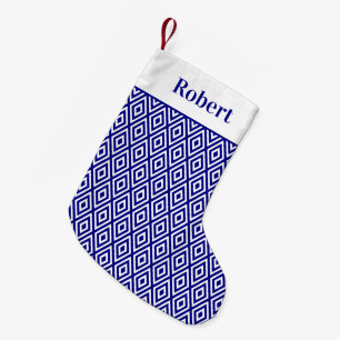 Blaues geometrisches Muster mit Namen Kleiner Weihnachtsstrumpf