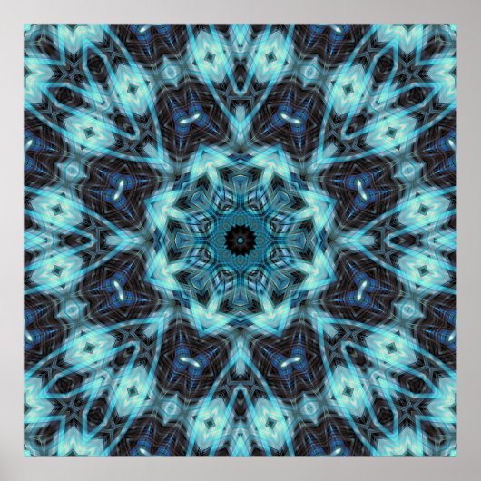 Blaues geometrisches Muster mit strahlendem Licht Poster (Vorne)